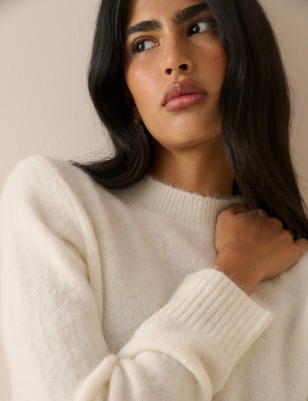White Ribbed Trim Jumper