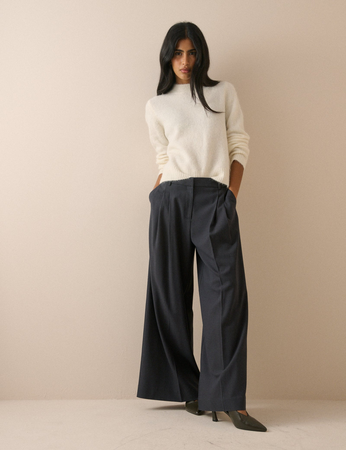 White Ribbed Trim Jumper