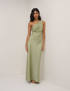 Sage Satin One-Shoulder Sloane Maxi Dress