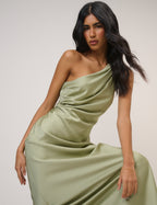 Sage Satin One-Shoulder Sloane Maxi Dress