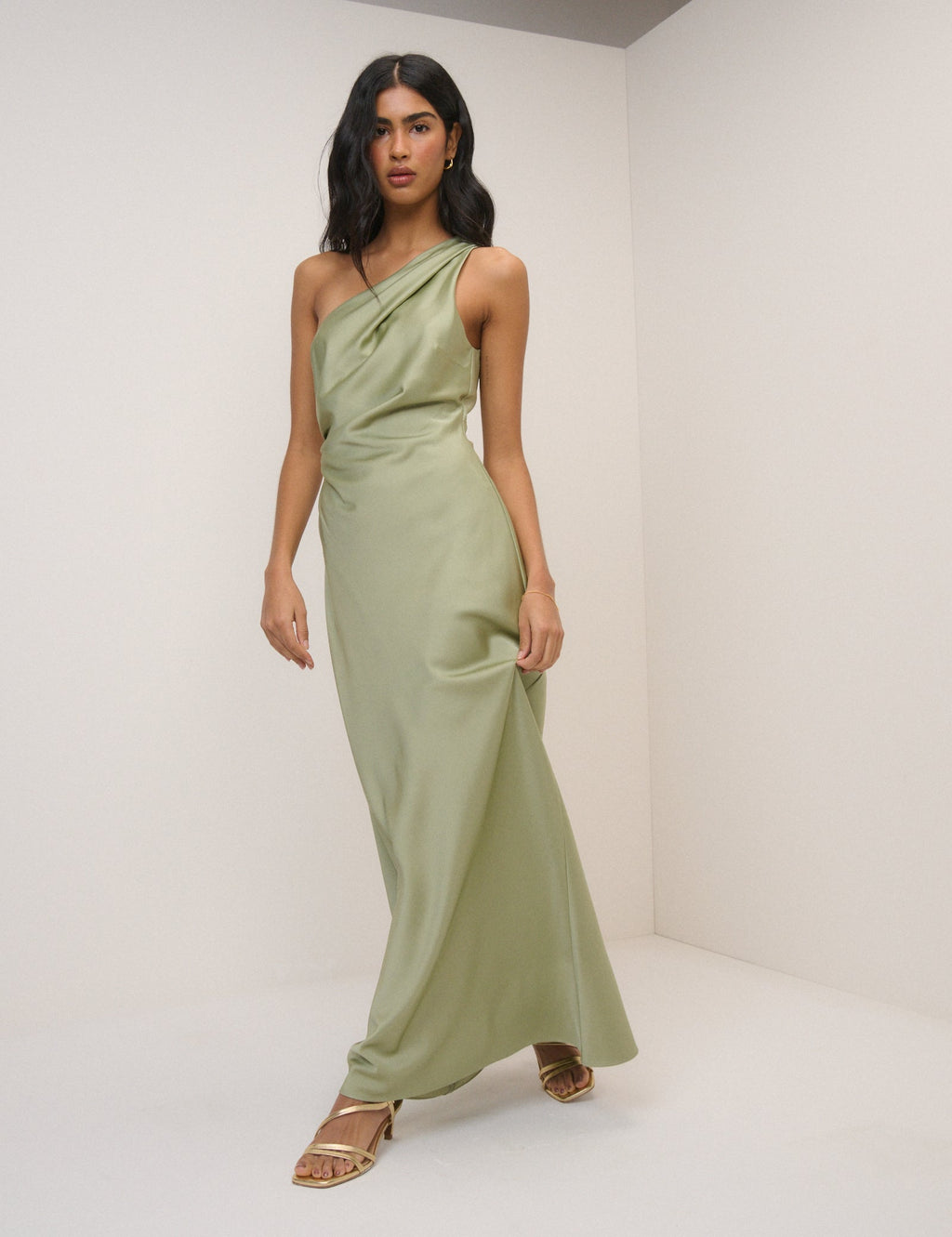 Sage Satin One-Shoulder Sloane Maxi Dress