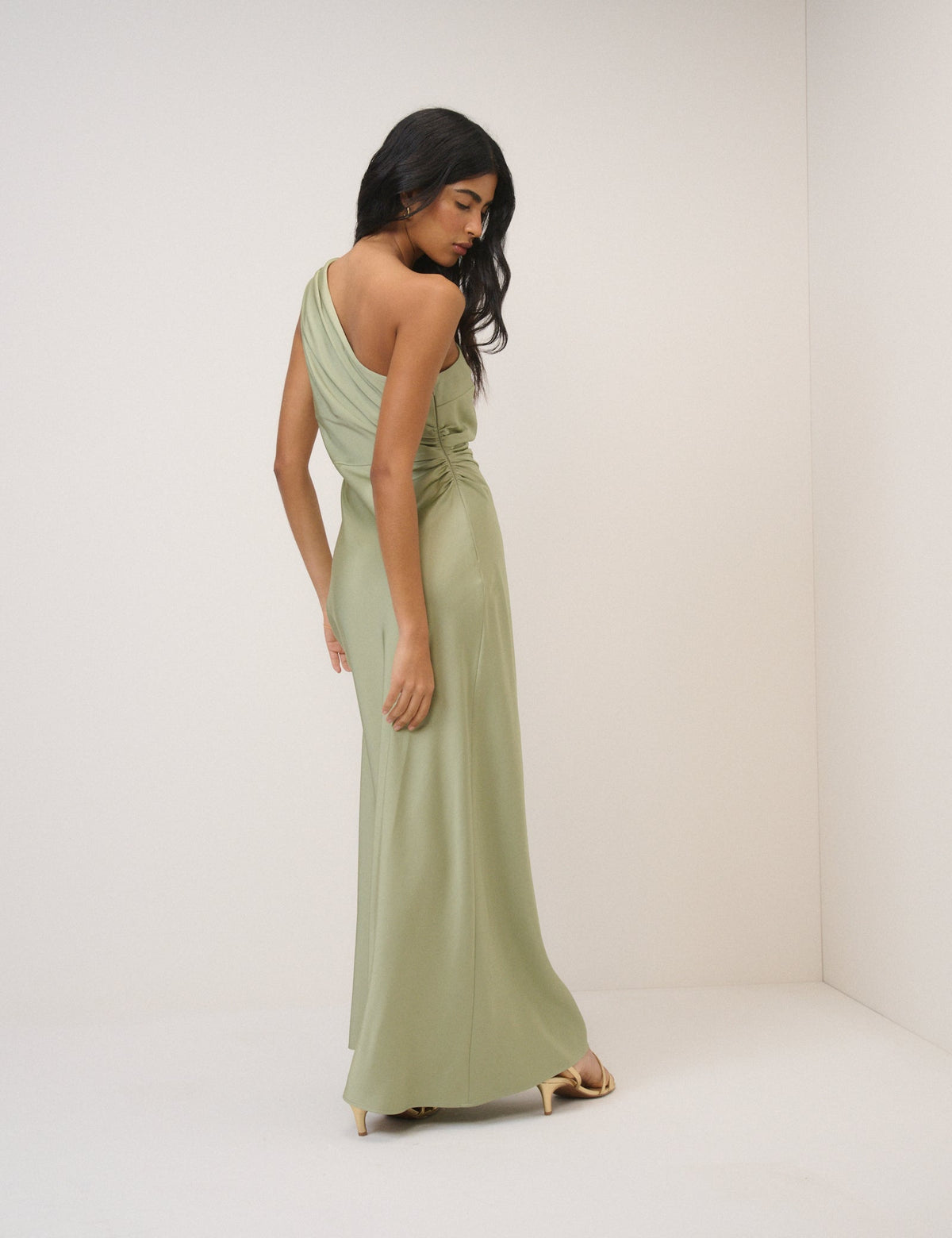 Sage Satin One-Shoulder Sloane Maxi Dress
