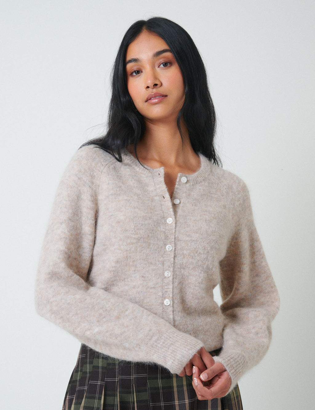 Beige Wool Blend Cardigan