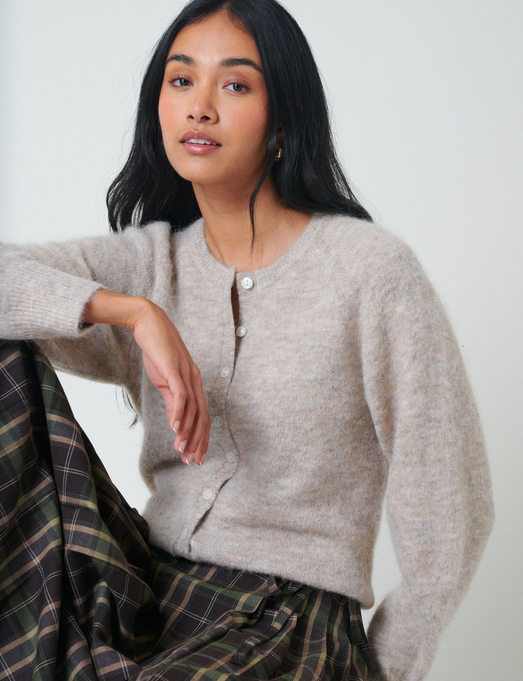 Beige Wool Blend Cardigan