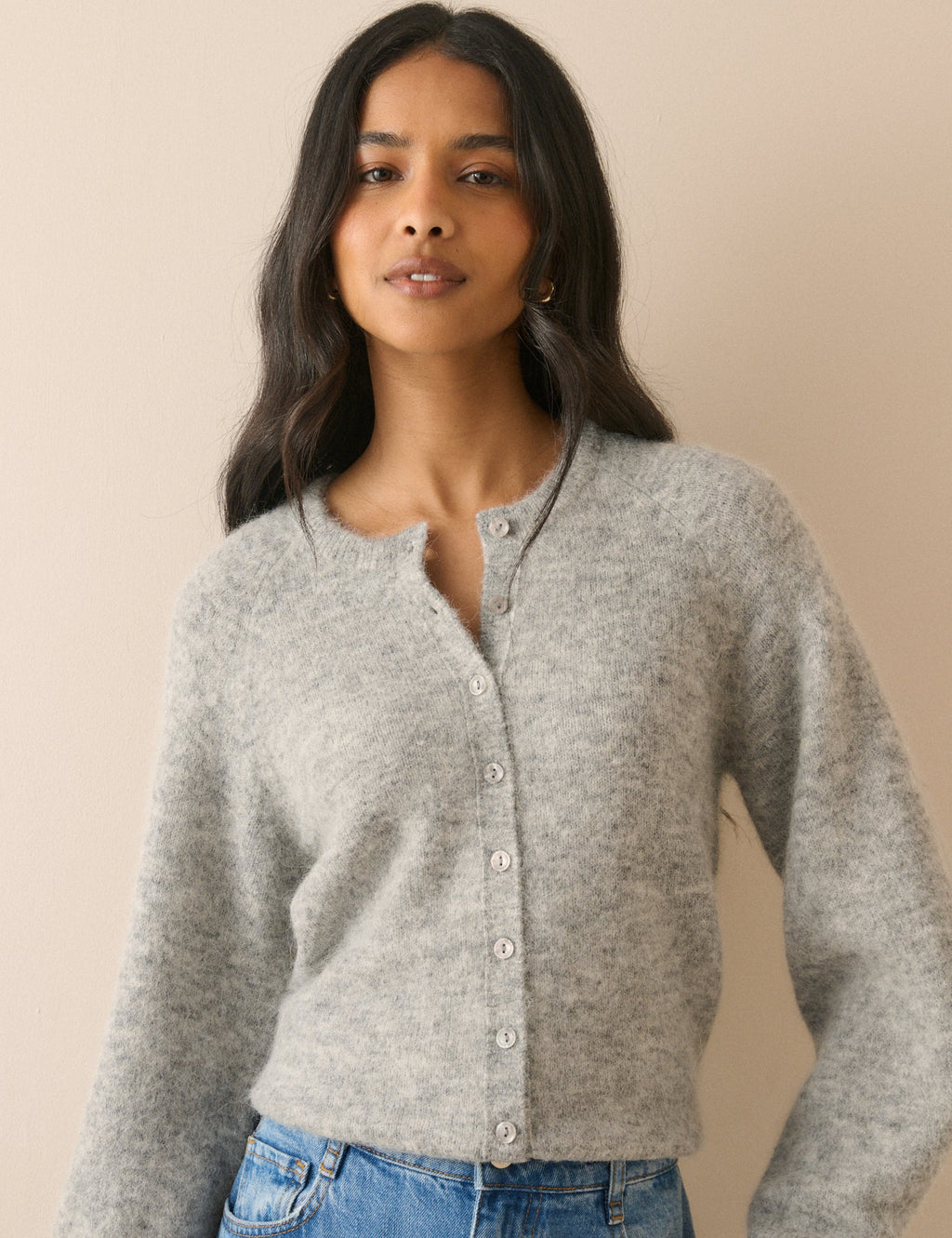 Grey Crew Neck Cardigan