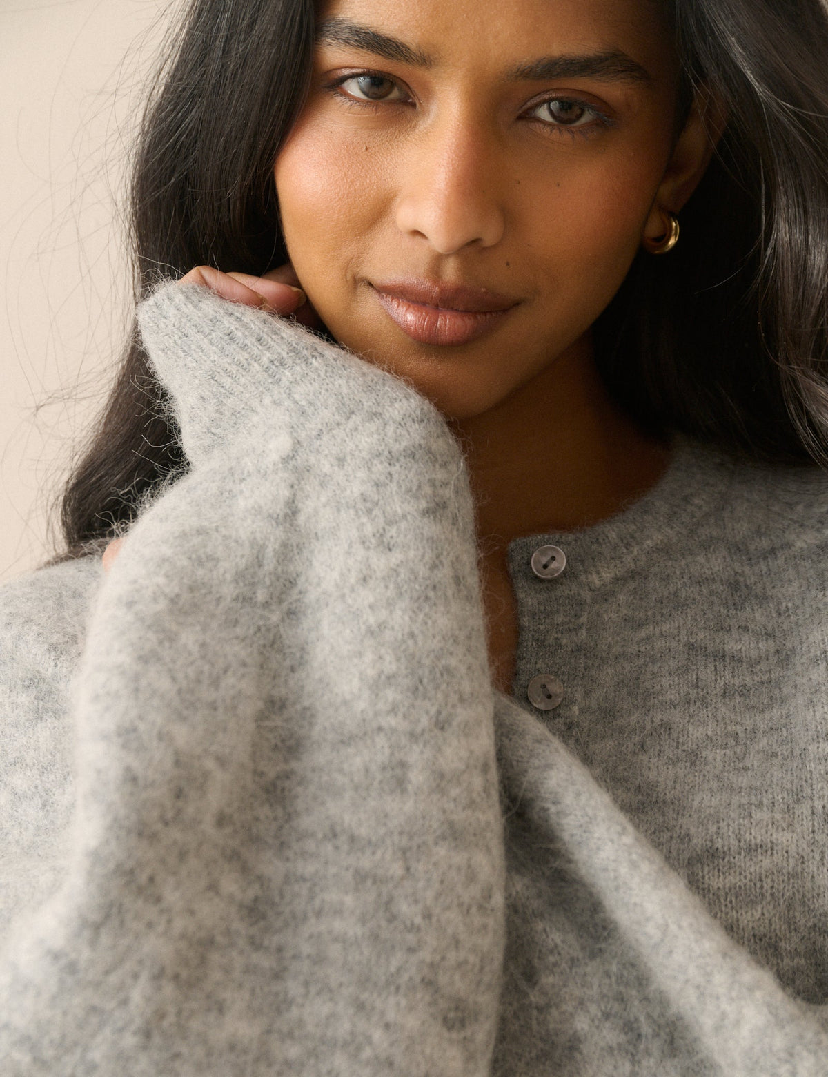Grey Crew Neck Cardigan