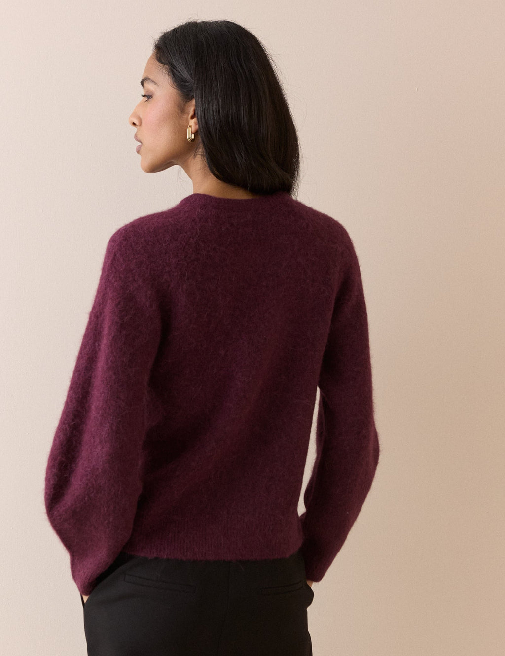 Burgundy Crew Neck Cardigan