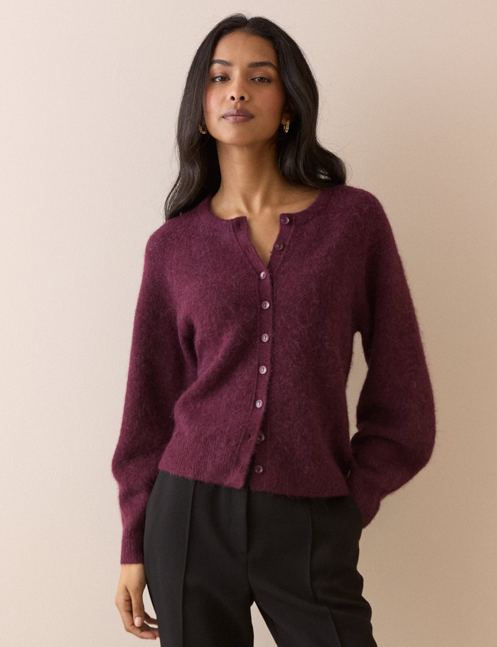 Burgundy Crew Neck Cardigan