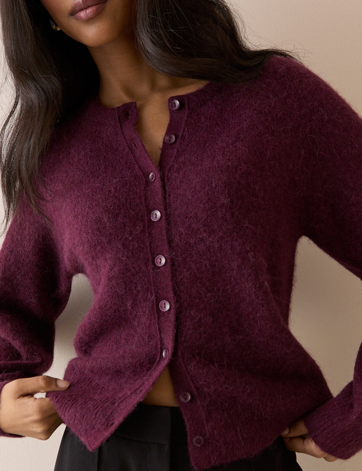 Burgundy Crew Neck Cardigan