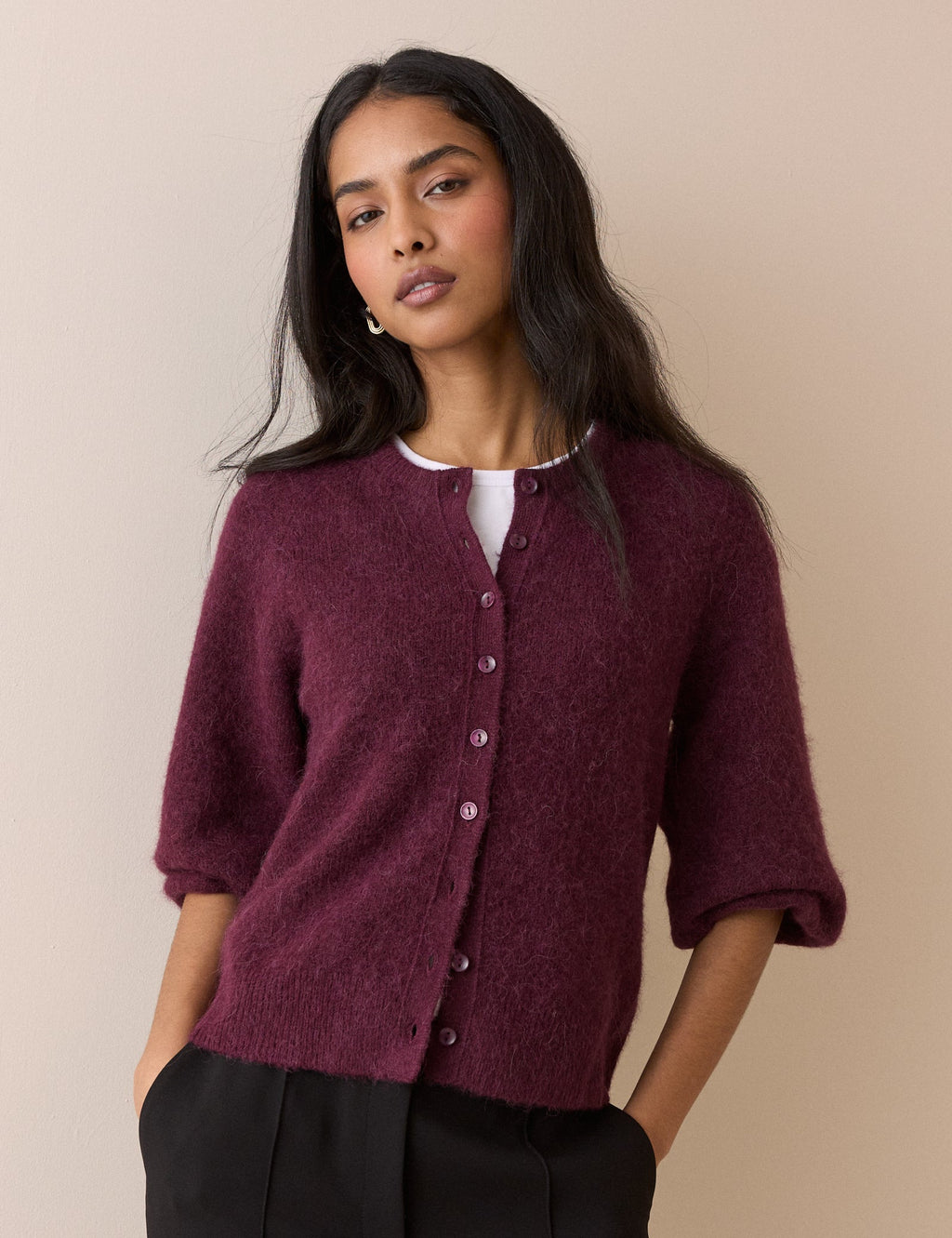 Burgundy Crew Neck Cardigan