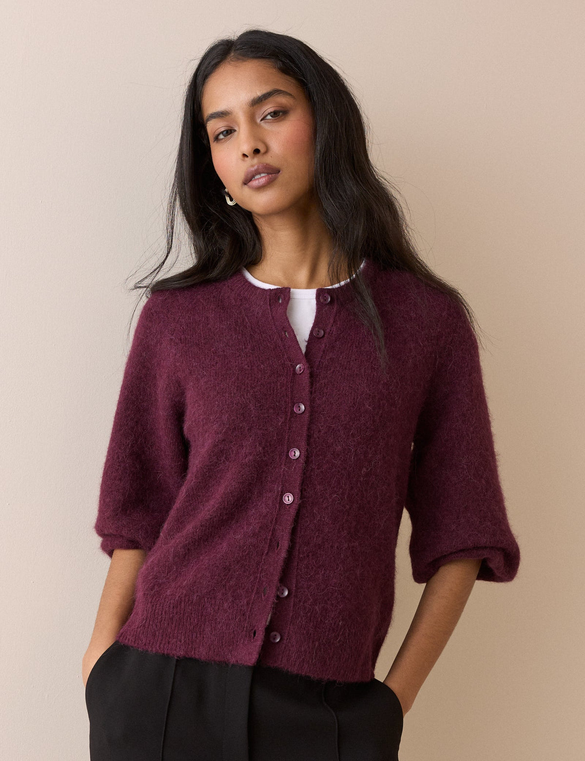 Burgundy Crew Neck Cardigan