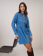 Blue Denim Long Sleeve Ferrea Mini Dress