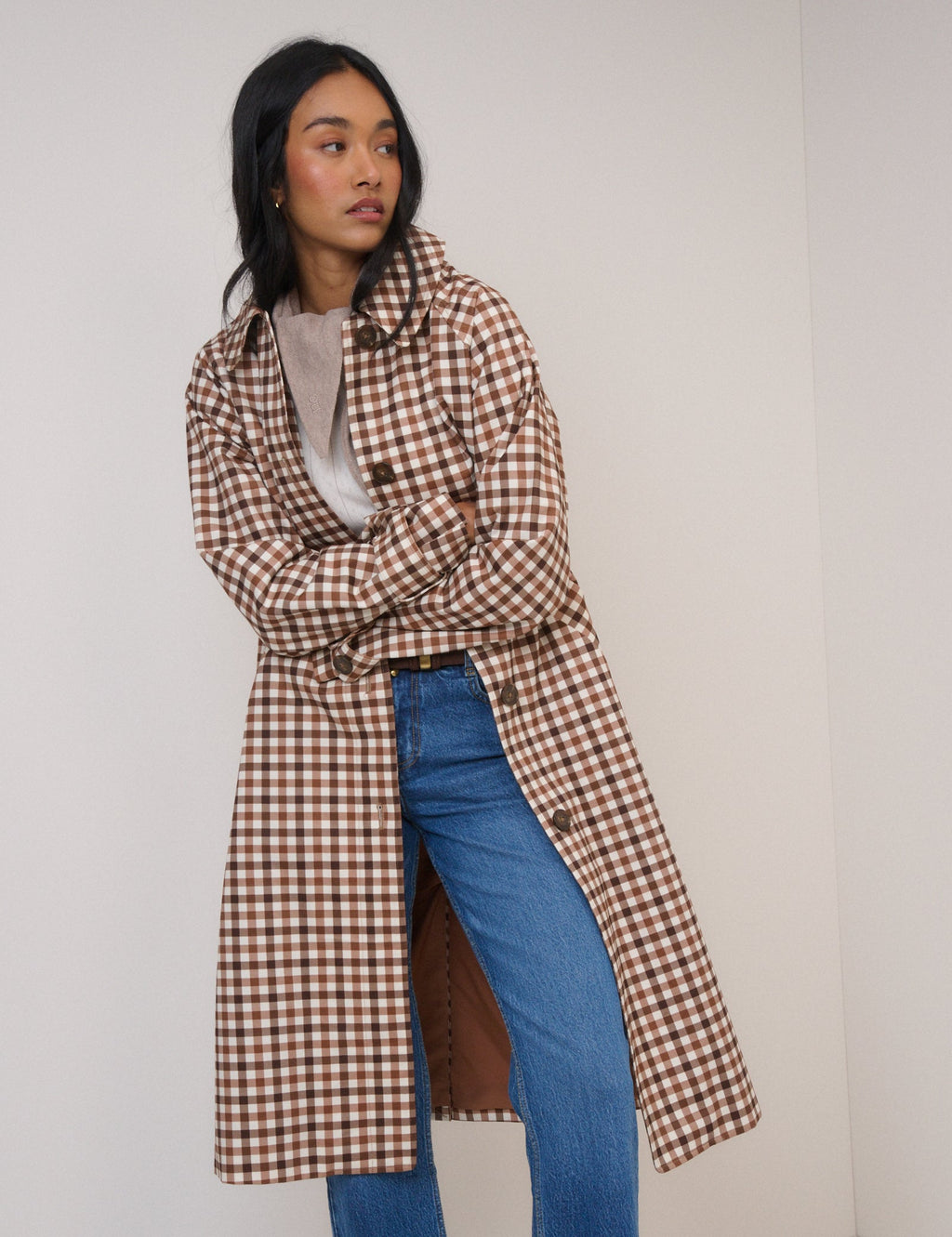Brown Check Car Coat