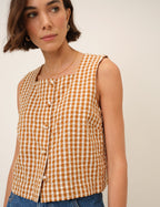 Orange Gingham Button Front Top