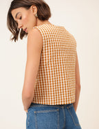 Orange Gingham Button Front Top