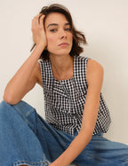 Black Gingham Button Front Top