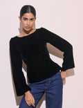 Black Fluted Sleeve Velvet Eva Top