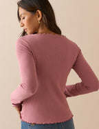 Pink Ribbed Boat Neck Top
