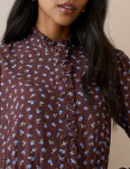 Brown Ditsy Floral Button Front Gabi Mini Dress
