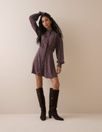 Brown Ditsy Floral Button Front Gabi Mini Dress