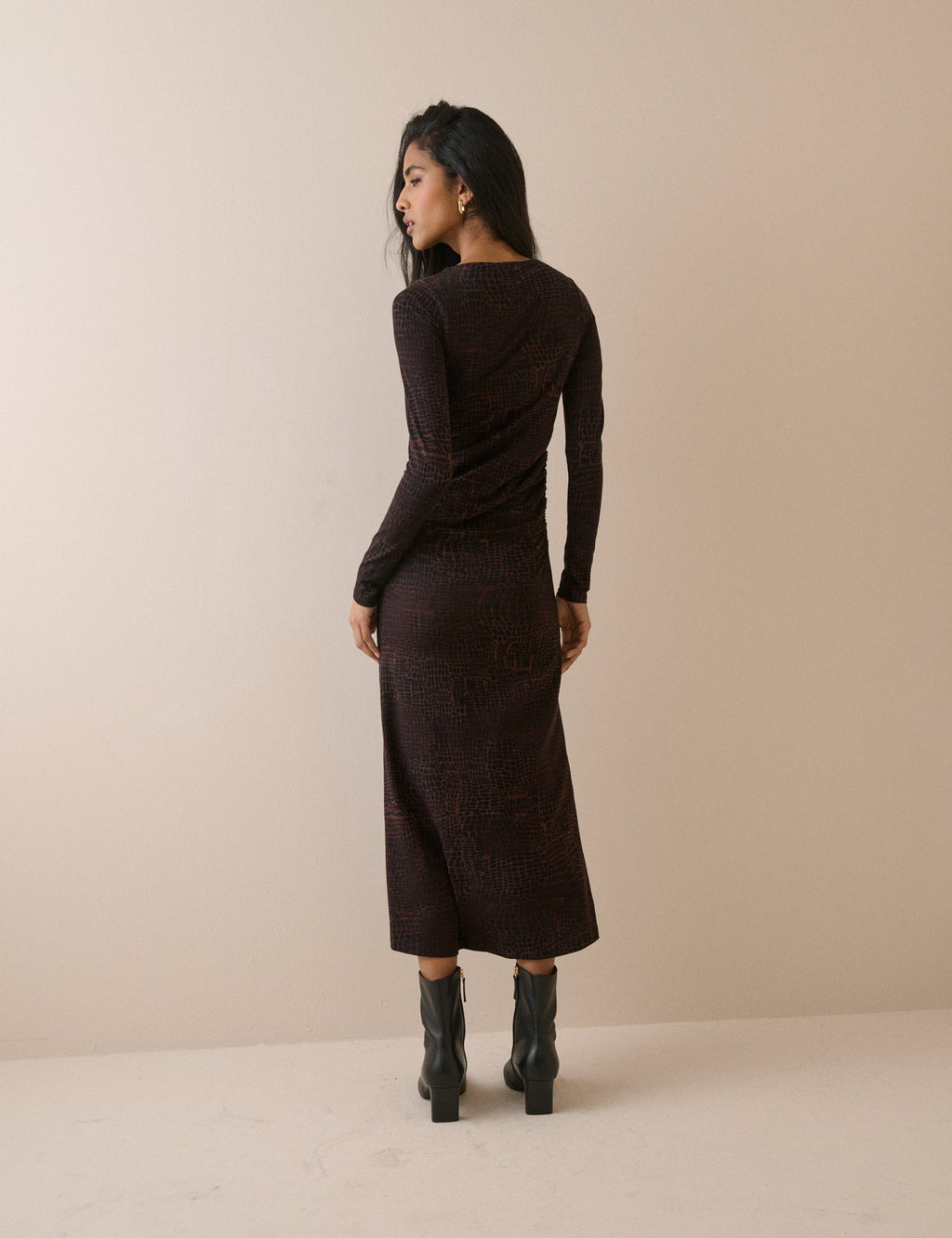 Brown Snake Print Jersey Laurella Midi Dress