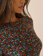 Black Ditsy Floral Jersey Laurella Midi Dress