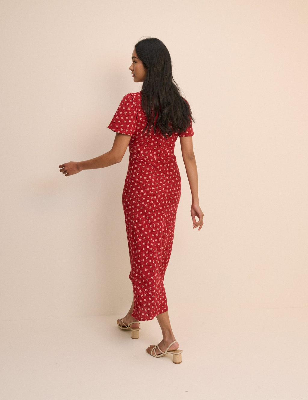 Red Ditsy Floral Faith Midi Dress