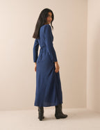 Navy Polka Dot Lace Trim Aida Midi Dress