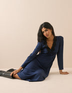 Navy Polka Dot Lace Trim Aida Midi Dress