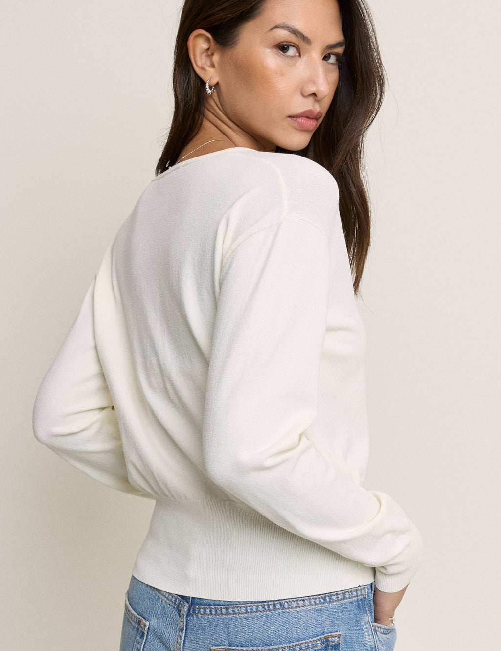 White Waisted Crew Neck Cardigan