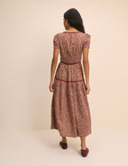 Burgundy Floral Tiered Dara Midi Dress