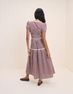 Burgundy Gingham Lace Trim Dara Midi Dress