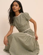 Green Gingham Lace Trim Dara Midi Dress