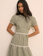 Green Gingham Lace Trim Dara Midi Dress