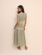 Green Gingham Lace Trim Dara Midi Dress