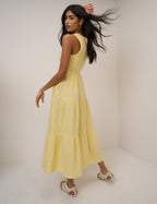 Yellow Sleeveless Tiered Charlie Midi Dress