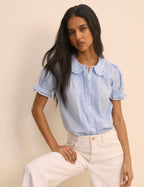 Light Blue Broderie Anglaise Peter Pan Collar Blouse