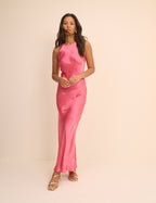 Pink Satin Zahara Maxi Dress