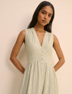 Green Pinstripe Sleeveless Linen-Rich Starlight Midi Dress