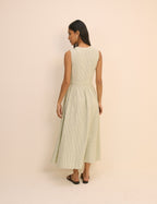 Green Pinstripe Sleeveless Linen-Rich Starlight Midi Dress