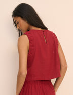 Red Linen-Rich Ruched Tank