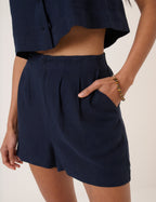 Navy Linen-Rich Shorts