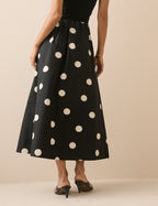 Black and White Polka Dot Midi Skirt