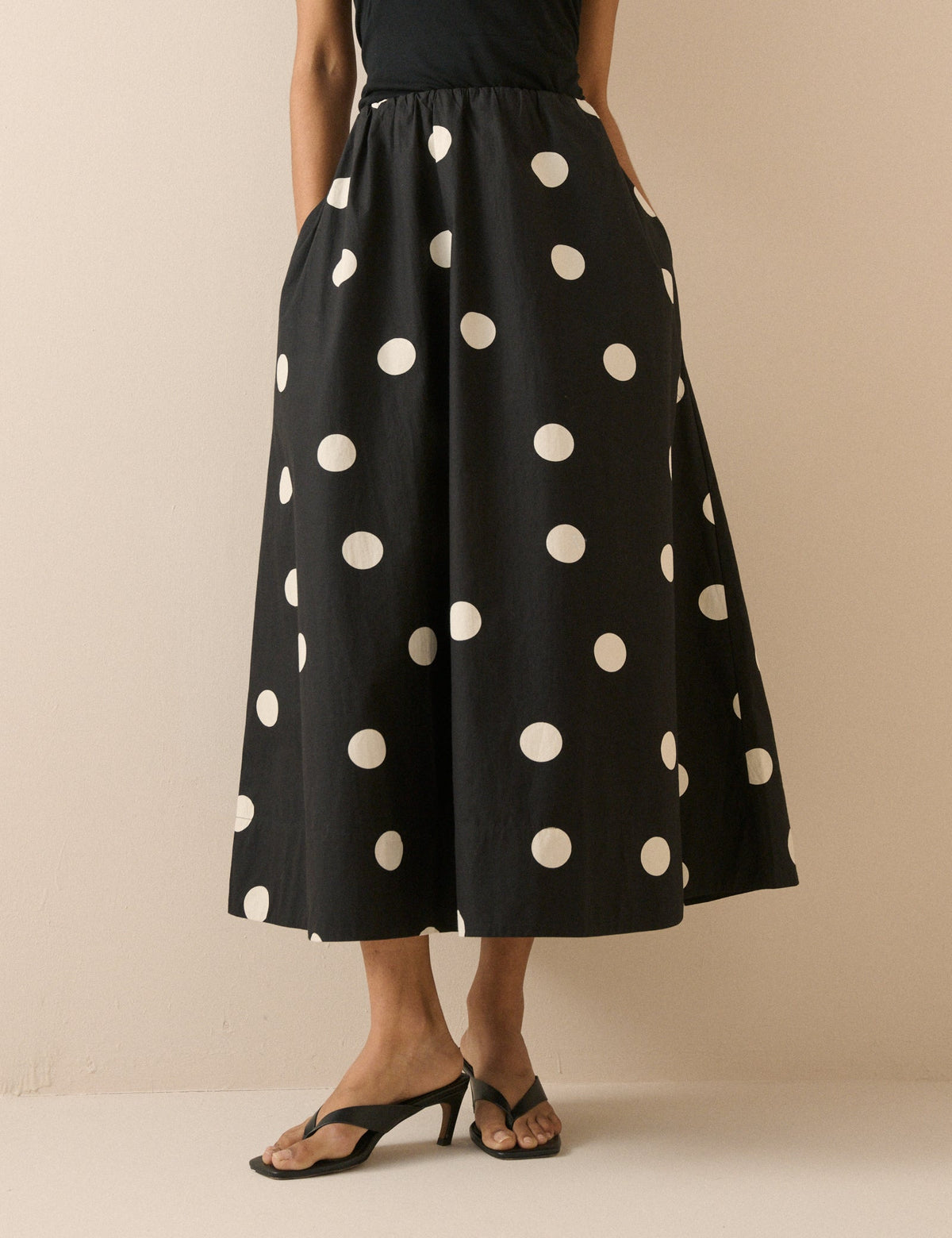 Black and White Polka Dot Midi Skirt