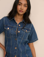 Mid Blue Denim Shirt Mini Dress