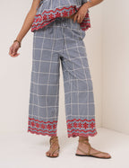 Black Gingham Embroidered Top & Trousers Set