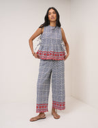 Black Gingham Embroidered Top & Trousers Set