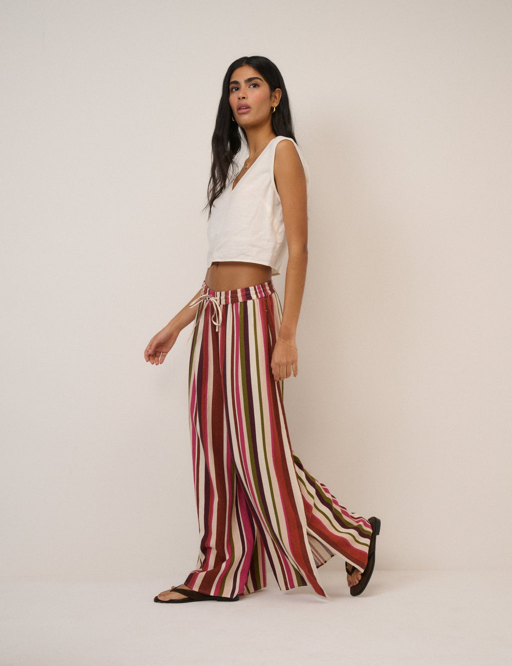 Multi-Coloured Striped Top & Trousers Set