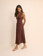 Brown Polka Dot Jersey Addison Midi Dress