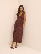 Brown Polka Dot Jersey Addison Midi Dress